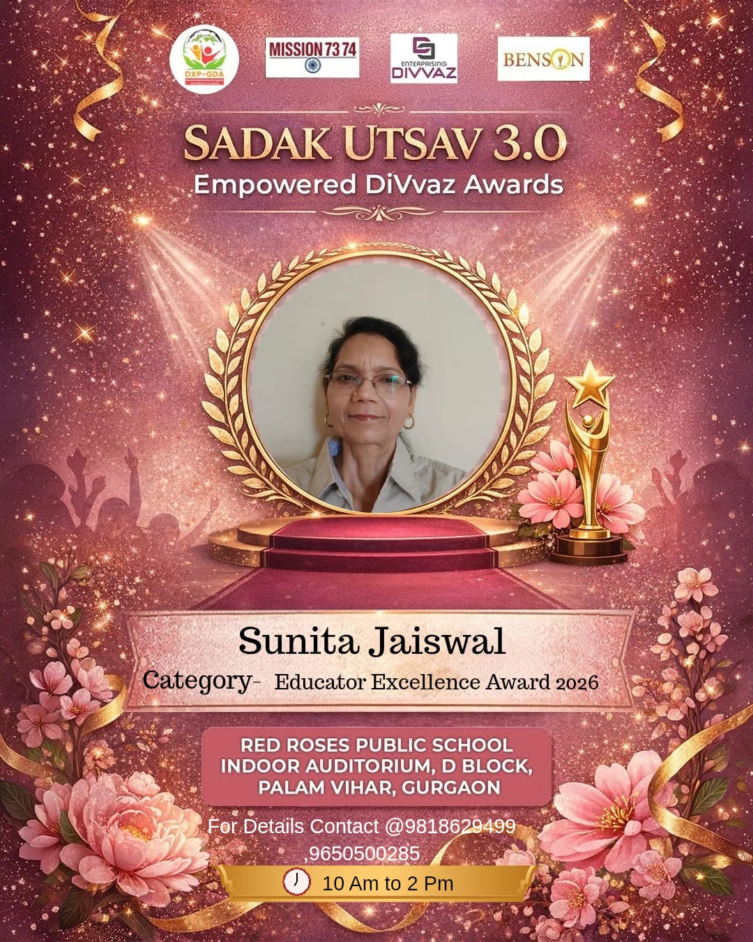 Sunita Jaiswal — recipient of the Educator Excellence Award 2026 at Sadak Utsav 3.0